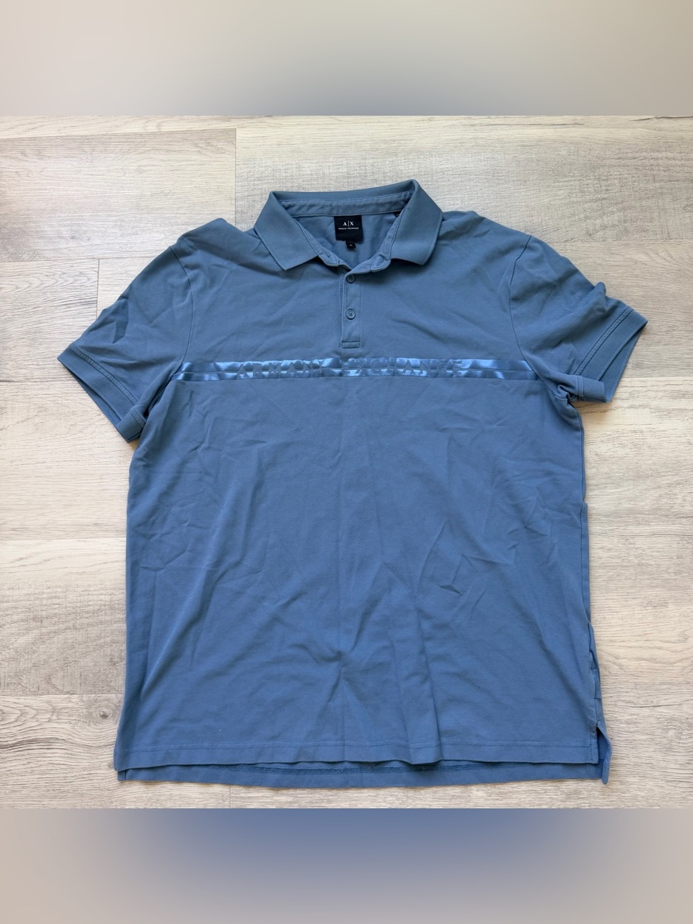 A/X Armani Exchange Men's Slate Blue Polo with Subtle Chest Tape